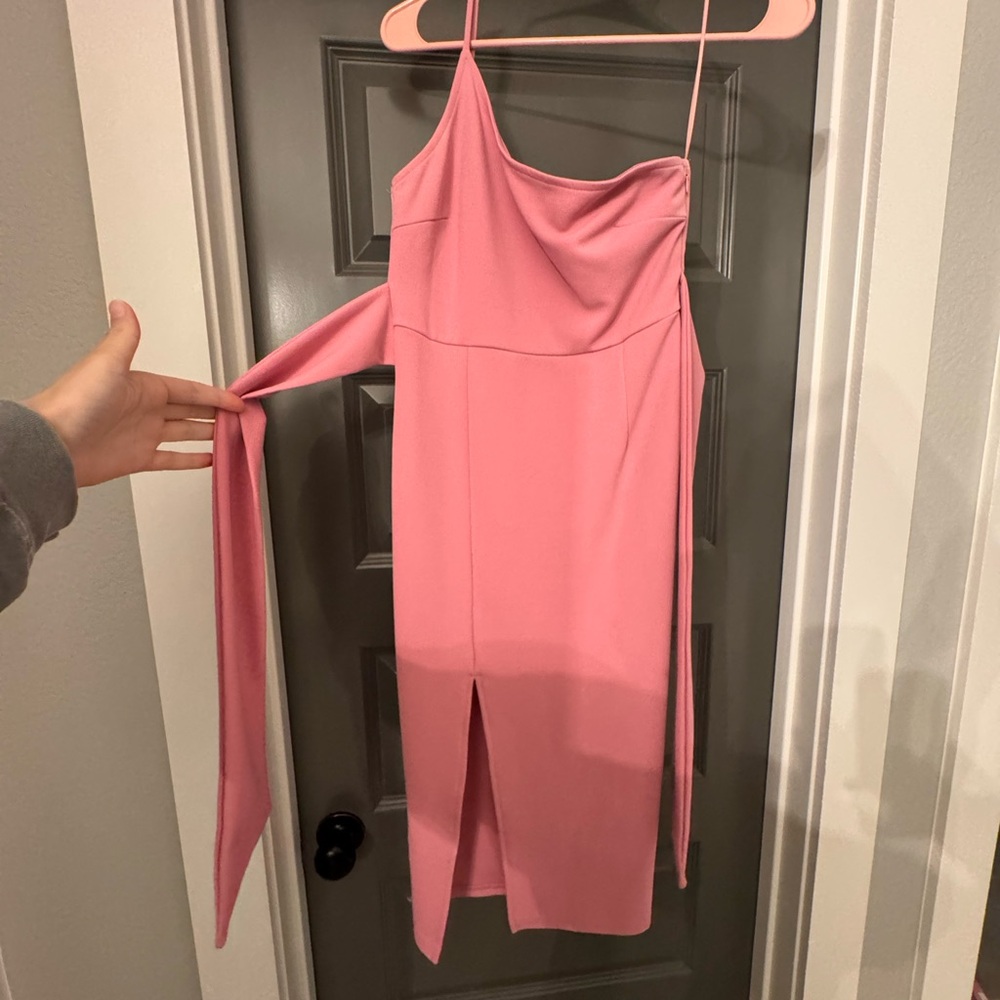 Lena One Shoulder Pink Dress with Slit